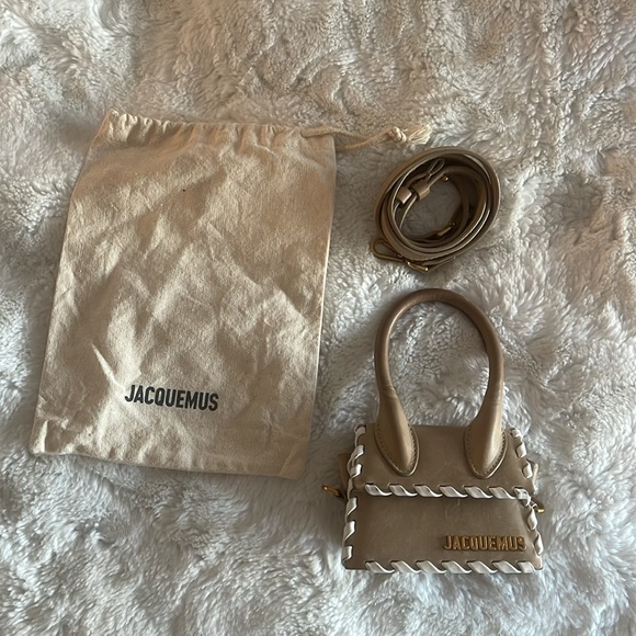Jacquemus Le Chiquito Bag (distressed tan leather with white braided trim) - Picture 6 of 6